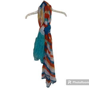 Scarf - White/Yellow/Orange/Blue, Approx 42" x 72"
